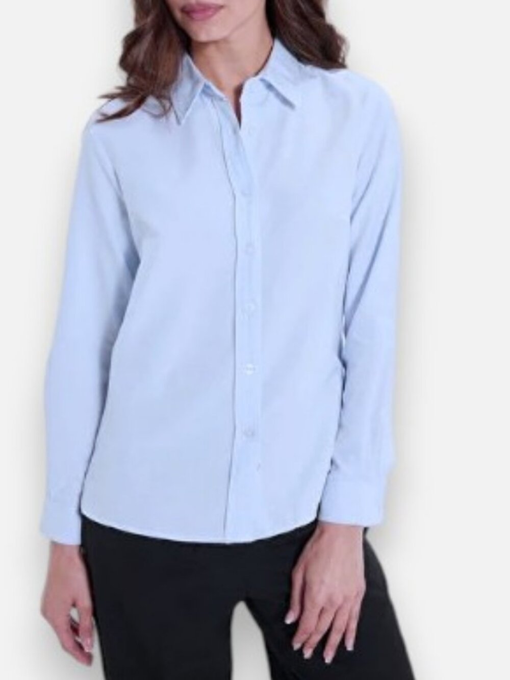 Solutions New York long sleeve button down shirt light blue women's size M